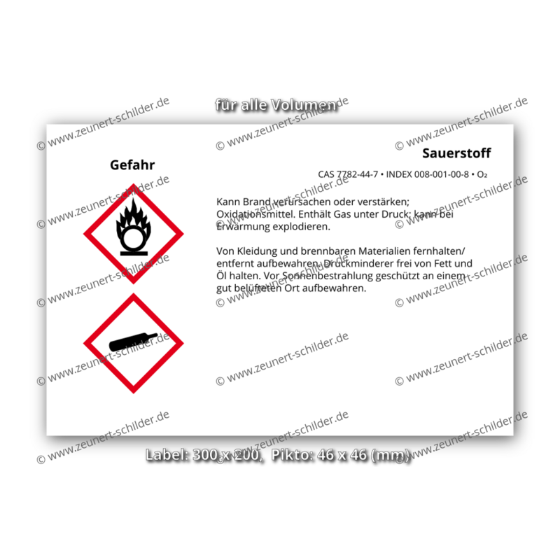 GHS/CLP Etikett Sauerstoff, CAS 7782-44-7